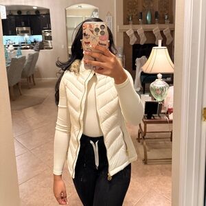 Michael Kors White Puffer Vest with Removable Faux Fur Collar